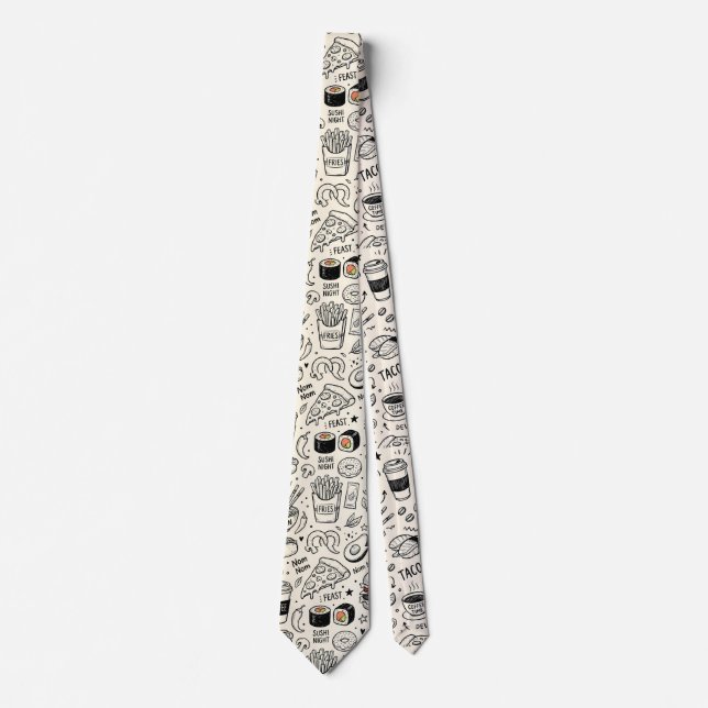 Corbata Coffee & Café Doodle Pattern –Cute Hand Drawn Food (Anverso)