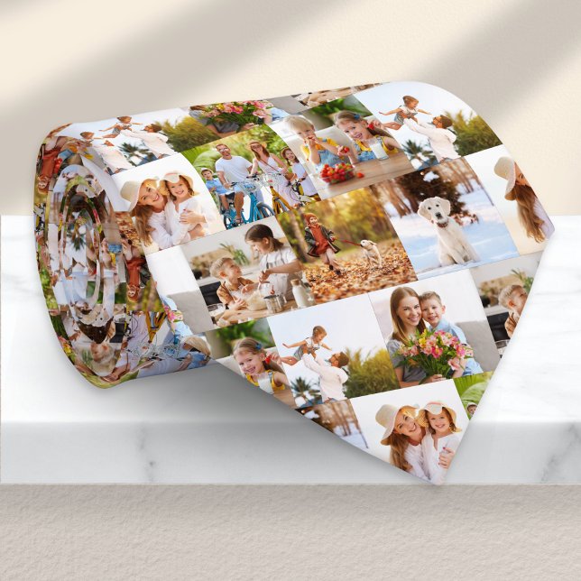 Corbata Colage de 8 fotos personalizado Día del Padre (A stylish tie personalized with 8 photos in a repeating collage pattern)