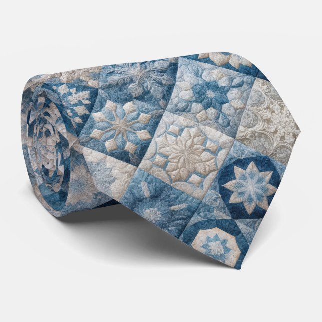 Corbata Colcha de copo de nieve azul y blanco (Enrollado)