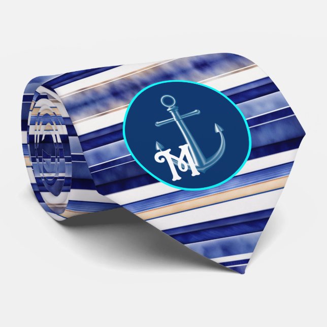 Corbata Colección de franjas de barco moderno azul de la m (Enrollado)