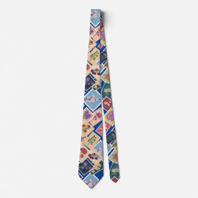 Corbata Colección de sellos de época, tema retro azul BG (Anverso)