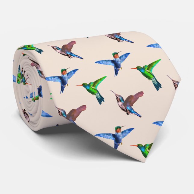 Corbata Colibríes Modernos sobre Beige Champán Claro (Enrollado)