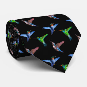 Corbata Colibríes Modernos sobre Negro