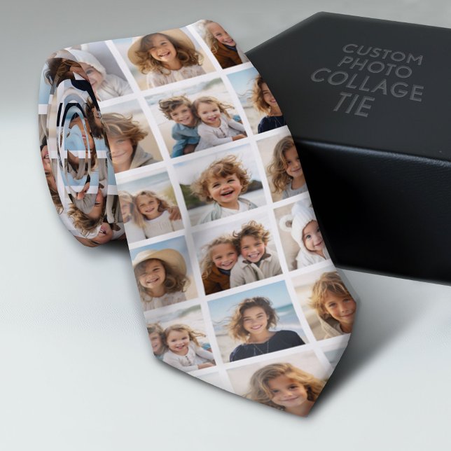 Corbata Collage de fotos - 9 imágenes en una cuadrícula -  (Custom Photo Collage Tie - Create Your Own Look)