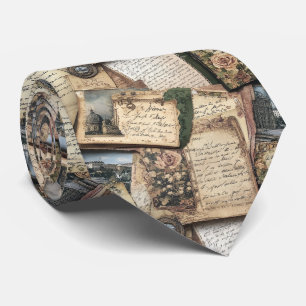 Corbata Collage de letras antiguas románticas con Rosas