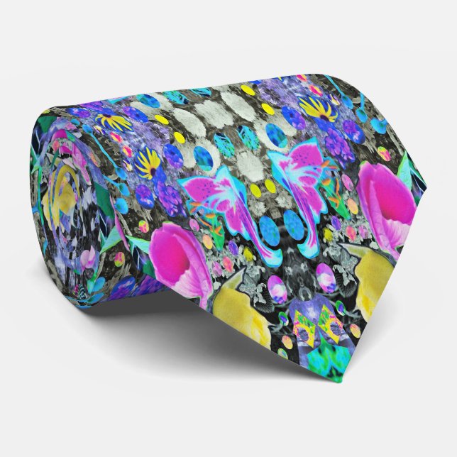 Corbata Collage de lirio Stargazer, rosa y hibisco rosa (Enrollado)