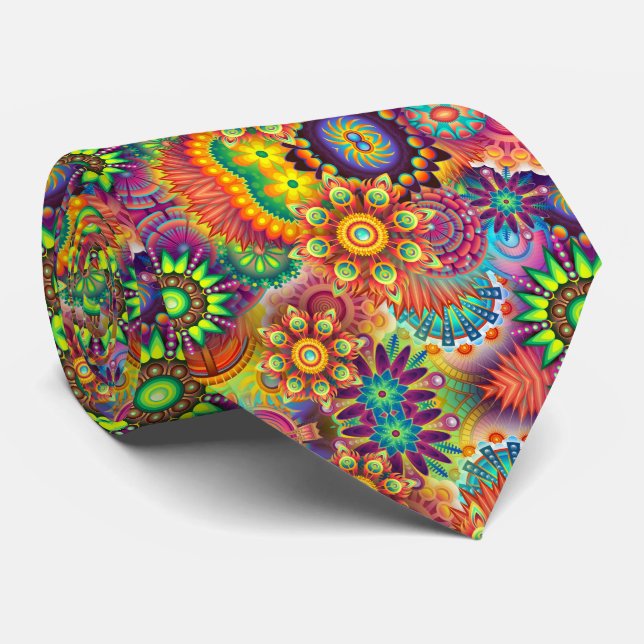 Corbata Collage Floral Mandala Psicodélico (Enrollado)