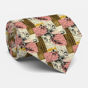 Corbata Collage Grunge Vintage Magenta Mostaza Negro Crema