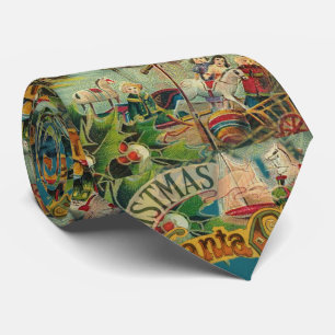 Corbata Collage Navideño Antiguo de Santa Claus Victoriano