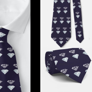 Corbata Collar de lujo azul marino con patrón de diamantes
