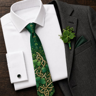 Corbata Collar verde esmeralda con nudo celta dorado para