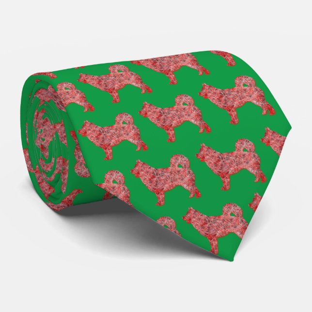 Corbata Collar Verde Silueta de Perro Husky Siberiano de N (Enrollado)