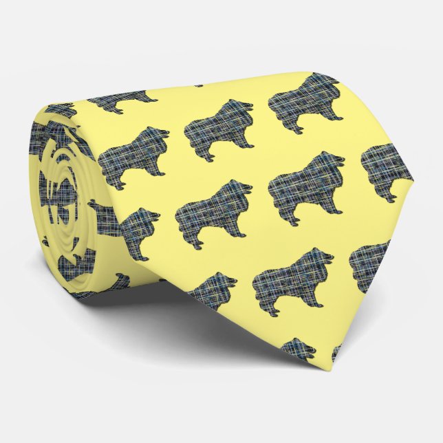 Corbata Collie Rough Dog Silhouette Grid Cuello Amarillo (Enrollado)