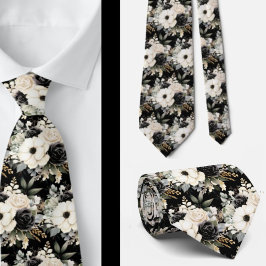 Corbata Color de agua floral negro y blanco