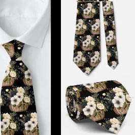 Corbata Color de agua floral negro y blanco