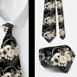 Corbata Color de agua floral negro y blanco