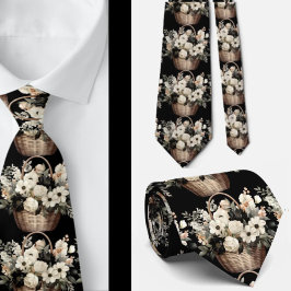 Corbata Color de agua floral negro y blanco