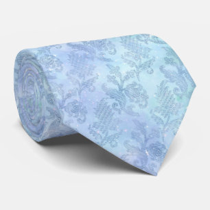 Corbata Color de agua floral Patrón de destello azul