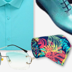 Corbata Color de agua turquesa Patrón hawaiano vibrante