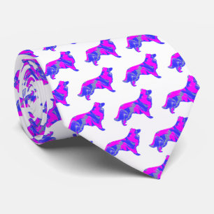 Corbata Color de borde Perro Silhouette Pink&Blue White