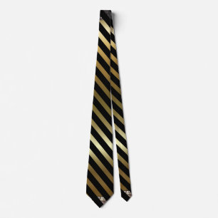 Corbata Color de oro falso y franjas diagonales negras