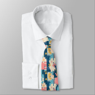 Corbata Color Naval Turquesa Coral Bloque Floral