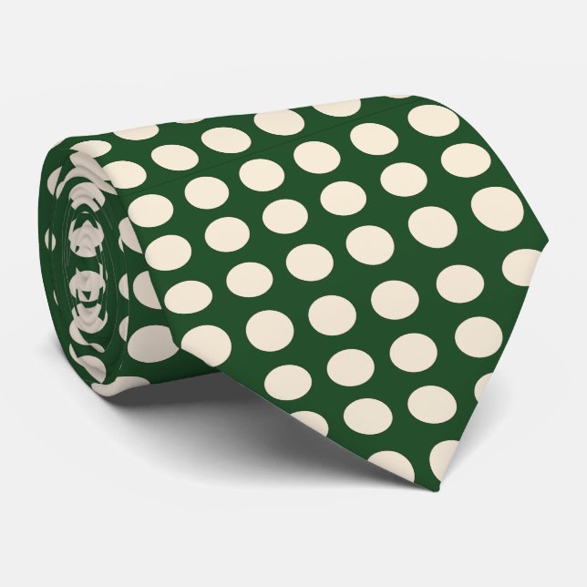 Corbata Color Verde Marfil Lunares (Enrollado)