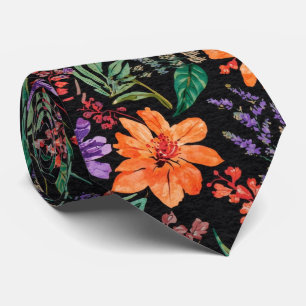 Corbata Colores elegantes de flores de verano en acuarela