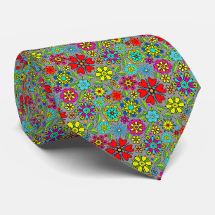 Corbata Colores neón sobre patrón floral retro sin fisuras