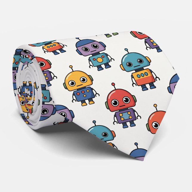 Corbata Colorful Cute Robot Pattern (Enrollado)