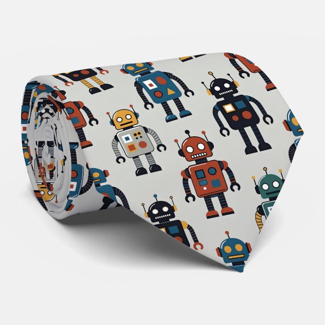 Corbata Colorful Retro Robot Pattern (Enrollado)