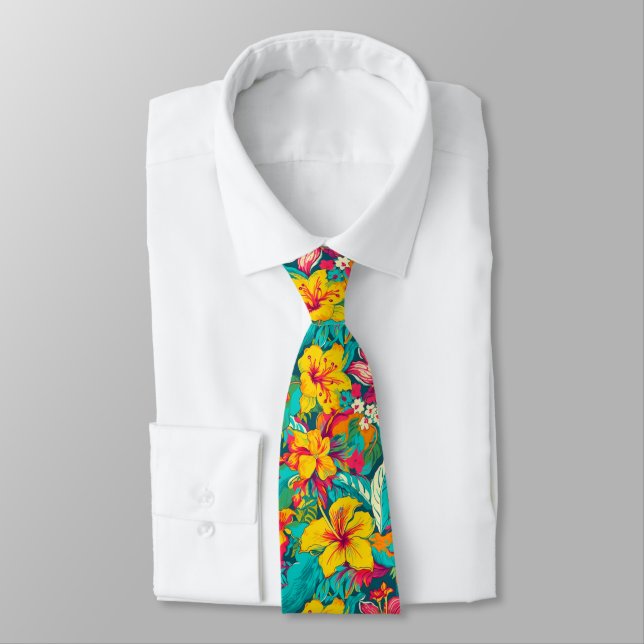 Corbata Colorful Tropical Flowers Pattern (Atado)