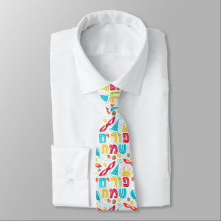 Corbata Colorida con Texto Hebreo "Feliz Purim"