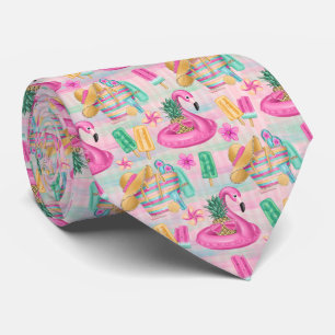 Corbata Coloridas Vibes Verano Playa Flamingo Neck Tie