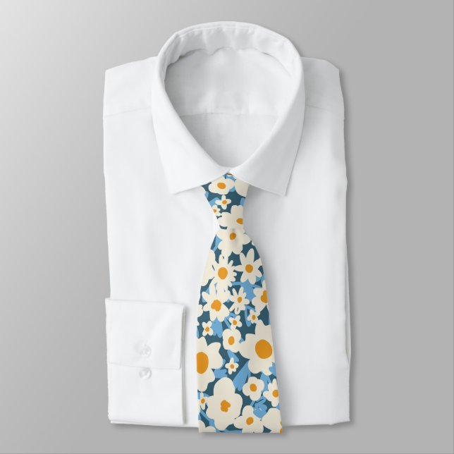 Corbata Colorido Boho Azul Amarillo Blanco Floral Boda (Atado)