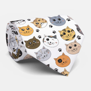 Corbata Colorido Cute Funny Cats & Paw Pattern