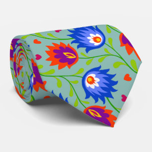 Corbata Colorido Estilo Mexicano Patrón Floral Elegante Ne
