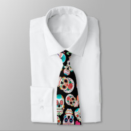 Corbata Colorido patrón de cráneos de azúcar en negro