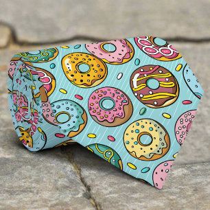 Corbata Coloridos Donuts Rasque Rayas Fondo Azul