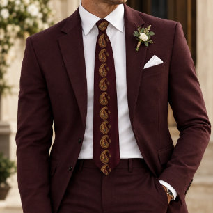 Corbata Columna de paisley dorado burdeos profundo con joy