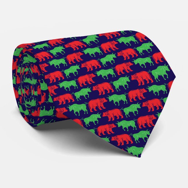 Corbata Comerciantes Green Bull & Red Bear, Dark Blue BG (Enrollado)