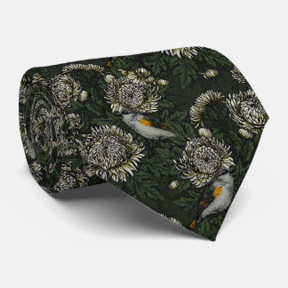 Corbata Comienza en crisantemos en verde y blanco