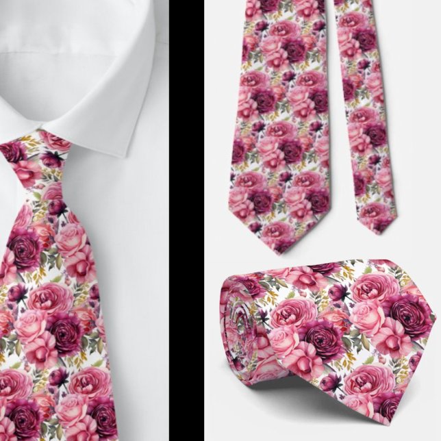Corbata con acuarela floral rosa brillante (Subido por el creador)
