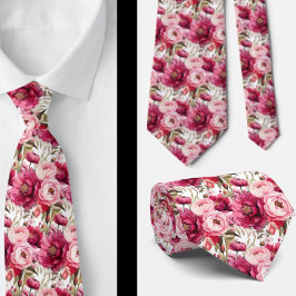 Corbata con acuarela floral rosa brillante