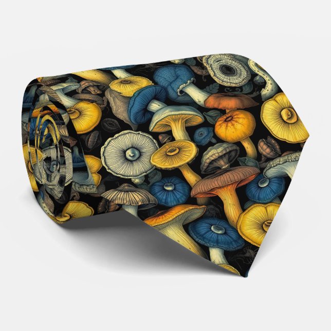 Corbata con Arte de Hongos Retro (Enrollado)