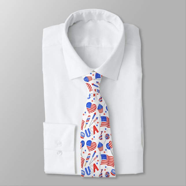 Corbata con bandera patriótica de EE. UU. (Atado)