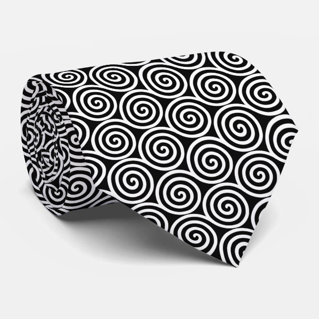 Corbata con círculos en espiral abstractos en blan (Enrollado)