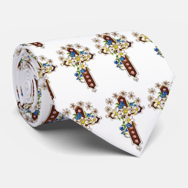 Corbata con Cruz y Flores (Enrollado)