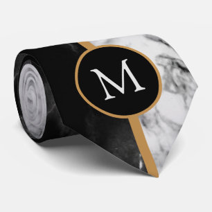 Corbata con Cuello de Monograma Negro Blanco Mármo
