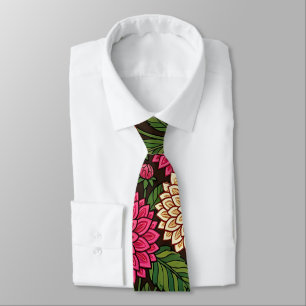 Corbata con dalias y mariposas indias abstractas
